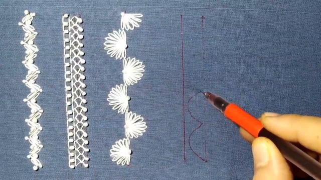 Hand Embroidery, easy borderline embroidery tutorial, bead embroidery,हाथ की कढ़ाई,হাতের কাজ смотреть онлайн