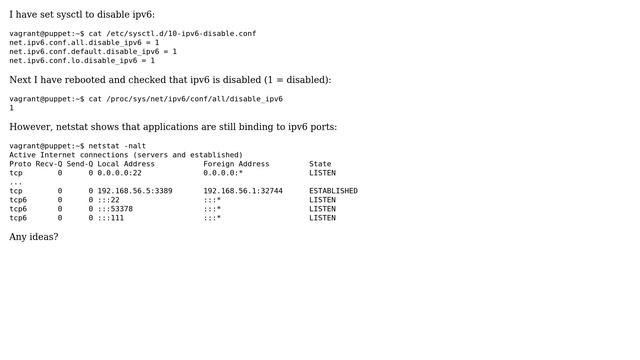 Ubuntu: Trusty IPV6 is disabled, but applications are still binding to IPV6 address ports смотреть онлайн