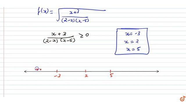 The domain of definition of `f(x)=sqrt((x+3)/((2-x)(x-5)))` is смотреть онлайн