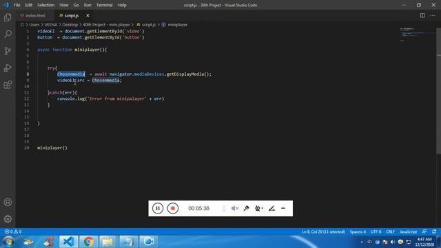 40th Javascript Project - Mini Video Player in bottom of Window tutorial for beginners смотреть онлайн