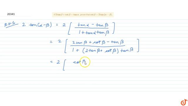 If `2tanbeta+cotbeta=tanalpha` , Prove That `cotbeta=2tan(alpha-beta)dot`