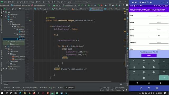 Android RecyclerView with EditText Example + Calculate Total Expenses - PART 1 смотреть онлайн