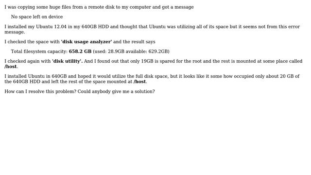 Ubuntu: No space left on device while I still have 640GB of free space смотреть онлайн