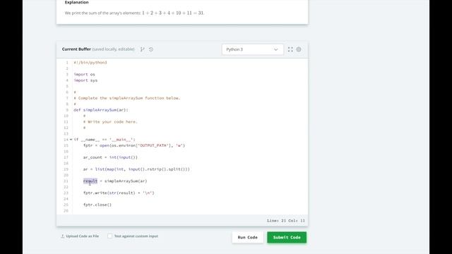 HackerRank Algorithms Warmup Simple Array Sum | Python смотреть онлайн