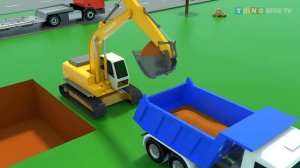 Экскаватор, самосвал и цементовоз для детей | Строительство автозаправочной станции для детей