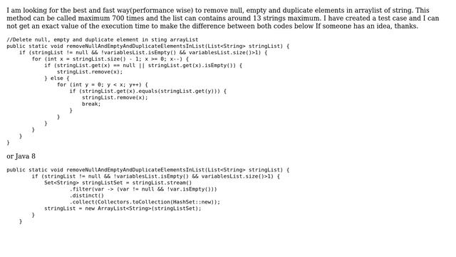 Code Review: Remove null + empty + duplicate elements in arraylist of string смотреть онлайн