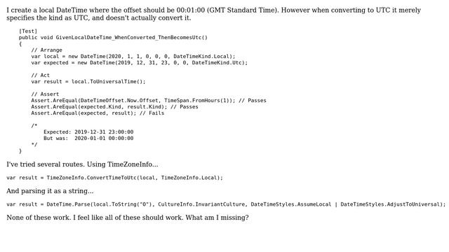 Why isn't my local DateTime being converted to UTC? смотреть онлайн