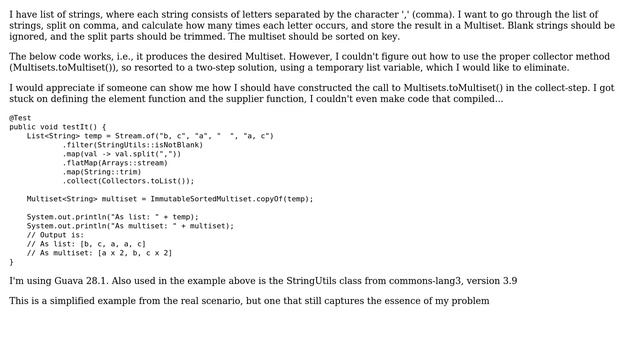 How to use Guava's Multisets.toMultiSet() when collecting a stream? смотреть онлайн