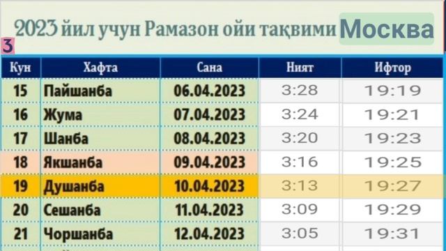 РАМАЗОН ТАКВИМИ МОСКВА 2023 / Moskva Ramazon Taqvimi 2023 / Рамадан календарь Москва 2023