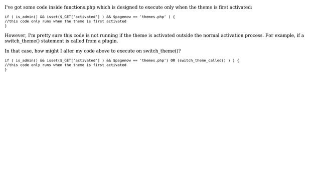 Wordpress: How can I run code in functions.php when switch_theme() is called? смотреть онлайн
