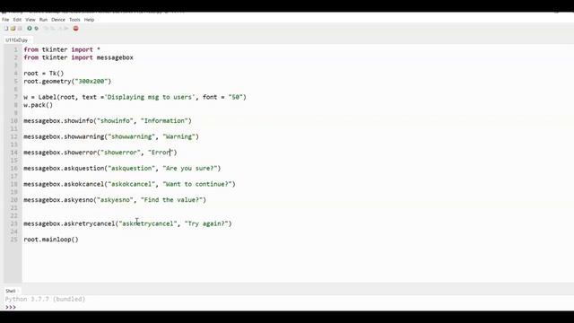 CIS30A Lab 5 Ex D: Python Tkinter message boxes for Information, Warning, Error and more. смотреть онлайн