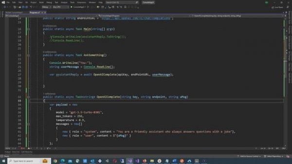 Coding C# to use the OpenAI Chat API