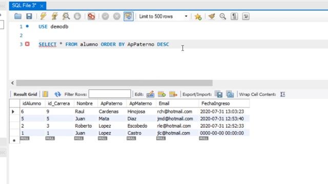Como ordernar la información con la cláusula Order By (ASC/ DESC )en MySQL 8 con Workbench смотреть онлайн