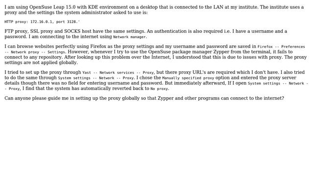 Proxy settings for zypper on OpenSuse Leap 15 смотреть онлайн
