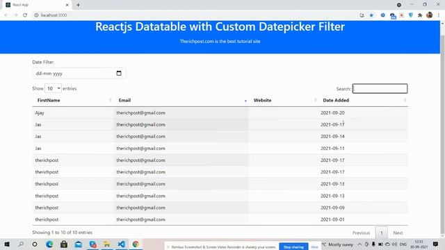 Reactjs Datatable with Custom Datepicker Filter смотреть онлайн