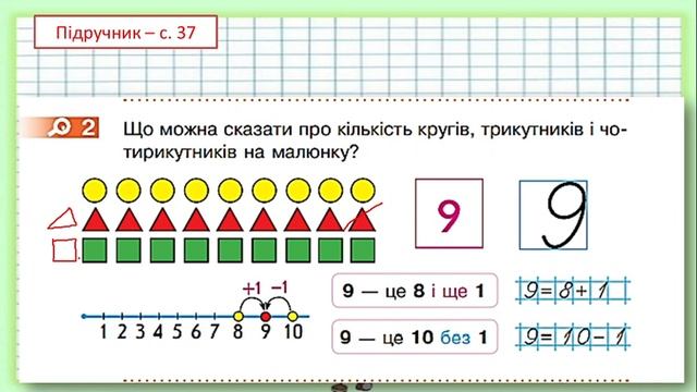 Вивчаємо число і цифру 9. Співвіднесення схем і виразів. Написання цифри 9. смотреть онлайн