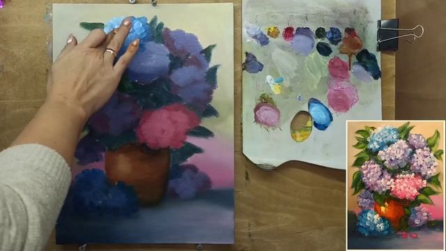 ?"Букет Гортензии"/пишем пальцами/как ЛЕГКО нарисовать букет /для начинающих/ Марина Бердник смотреть онлайн