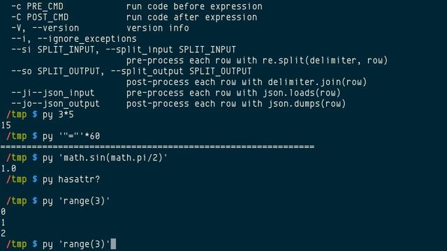 pythonpy, python -c with tab completion and shorthand смотреть онлайн