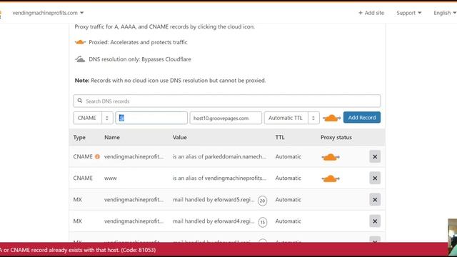 How to Fix the Cname Record already Exists Code: 81053 Error with Cloudflare (for GroovePages) смотреть онлайн