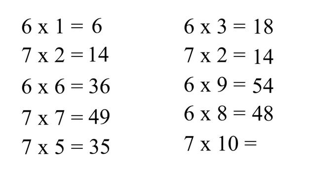 Таблица умножения на 6 и 7 (вперемешку) смотреть онлайн