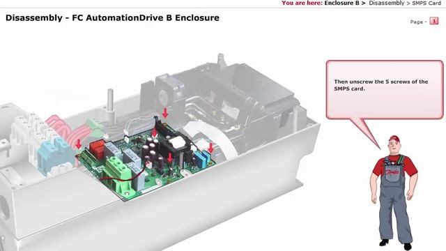 Inverter Danfoss, Lesson20, FC Automation Drive, Enclouser B-Disassembling