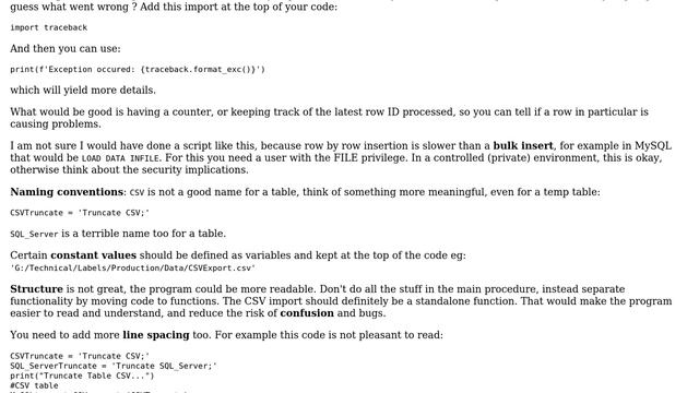 Code Review: Receive data from SQL and CSV and send it to MySQL database using Python смотреть онлайн