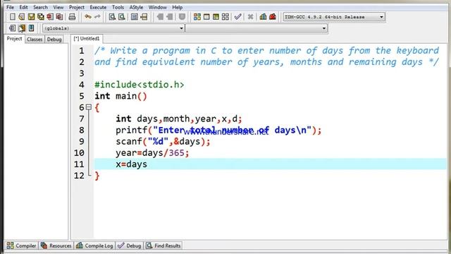 Program in C to convert number of days into year, month and remaining days смотреть онлайн
