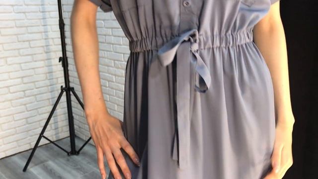 Платье летнее с карманами на груди серое | Показ женской одежды от интернет-магазина "NADYA" смотреть онлайн