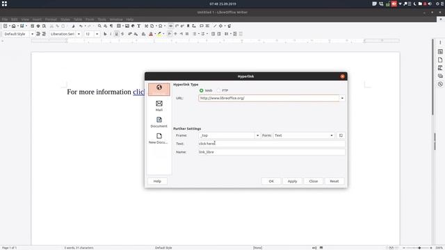How to insert a hyperlink in LibreOffice Writer смотреть онлайн