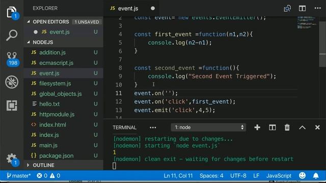 Node.js Tutorials for beginners in hindi | Create and Trigger Custom Event-2 in Node.js | Part-13 смотреть онлайн