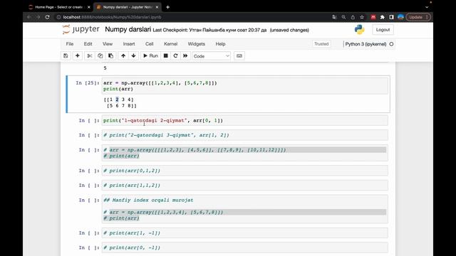 Numpy darslari (Python) 1-dars. | Installation, arrays, Indexing| смотреть онлайн