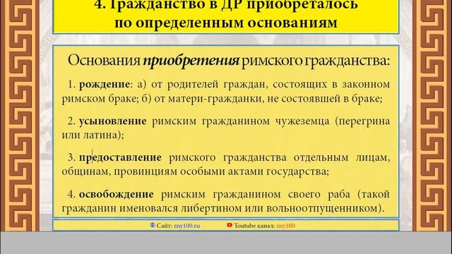 Римские Граждане (Квириты) и их статус по Римскому праву смотреть онлайн