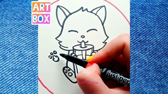 Как нарисовать милого котика с коктейлем?Drawing cute cat with cocktail смотреть онлайн