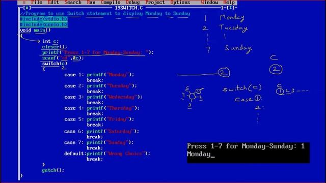 P19 | Program to Use Switch Statement to Display Monday to Sunday | C Programming Language смотреть онлайн
