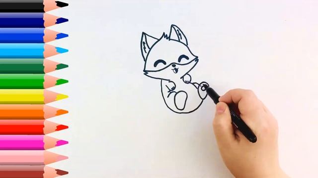 Как нарисовать милую лисичку . Мультик раскраска. Простая техника рисования для детей смотреть онлайн