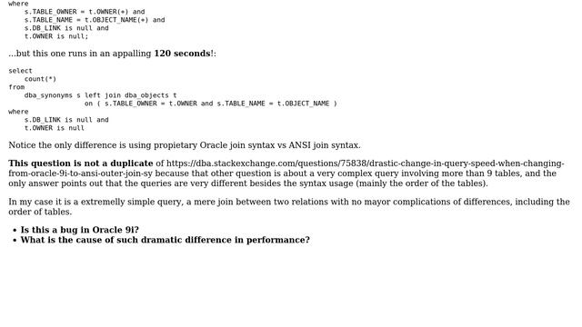 Databases: Reason of poor performance of ANSI joins in Oracle 9i смотреть онлайн