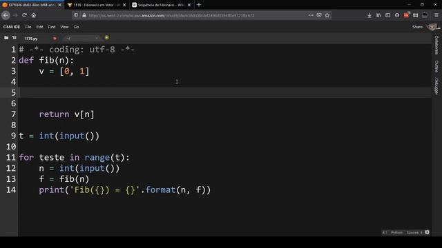 1176 - Fibonacci em Vetor - URI Online Judge - Python 3 смотреть онлайн