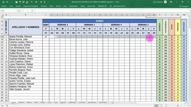REGISTRO de ASISTENCIA de ALUMNOS en Excel 2021 desde ENERO hasta DICIEMBRE смотреть онлайн