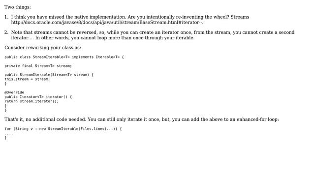 Code Review: StreamIterable - create an iterable from a Java 8 Stream (5 Solutions!!) смотреть онлайн