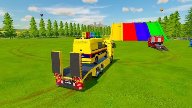 TRANSPORT OF COLORS ! FIRE DEPARTAMENT & POLICE TRANSPORTING BY TRUCKS ! Farming Simulator 22 смотреть онлайн