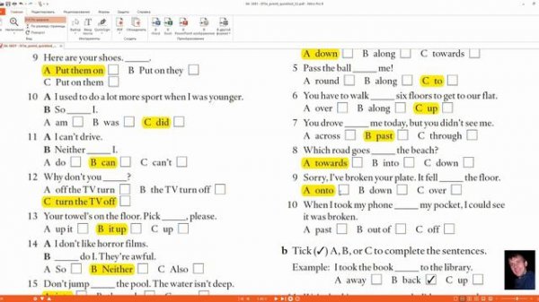 Quick Test #11 Pre-intermediate expressing movement, word order of phrasal verbs, so, neither