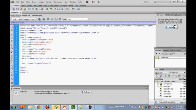 Dreamweaver CS6 Site Dinamico Divisao da pagina index instrucao php Prof J C.Feitosa - Aula смотреть онлайн