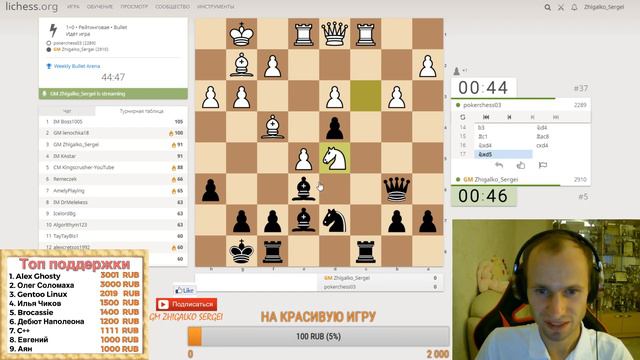 "Weekly Bullet Arena" 1+0 "Челлендж"!! (Пол часа форы) "Шахматы & Сергей Жигалко" На lichess.org смотреть онлайн