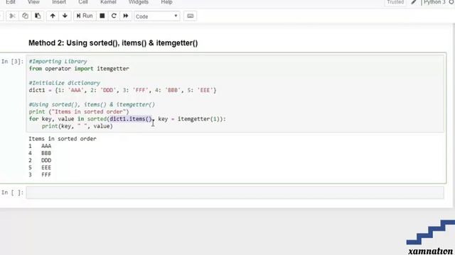 Get items in sorted order from given dictionary-using sorted(),items()itemgetter() смотреть онлайн