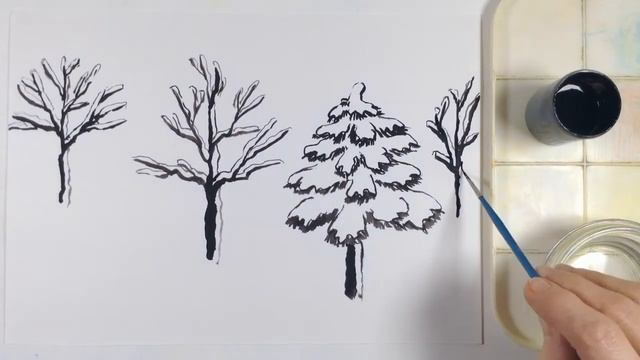 Зимний лес в чёрно-белых тонах. Рисую гуашью под рифму стиха, для детей 4-9 лет. смотреть онлайн