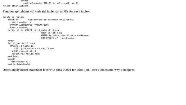 Databases: unique constraint violated (ORA-00001) in concurrent insert смотреть онлайн