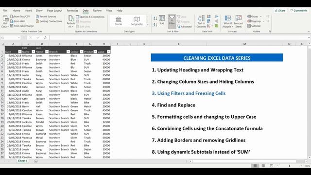 Using Filters and Freezing Cells in Excel - Cleaning Excel Data Series Part 3 смотреть онлайн