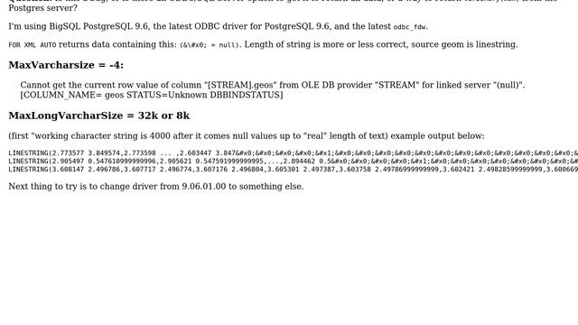Databases: Return text from PostgreSQL (9.6) to SQL Server from linked server query смотреть онлайн