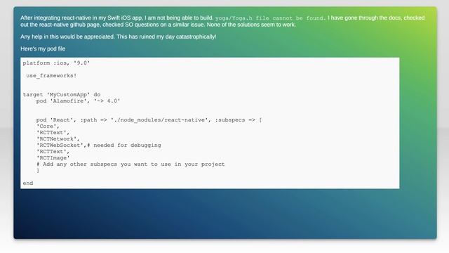 yoga/Yoga.h header file not found after react-native(0.40.0) integration in the existing iOS app смотреть онлайн