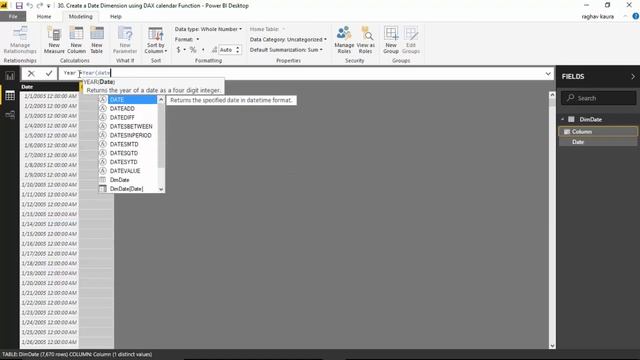 30  Create A Date Dimension Using DAX Calendar Function